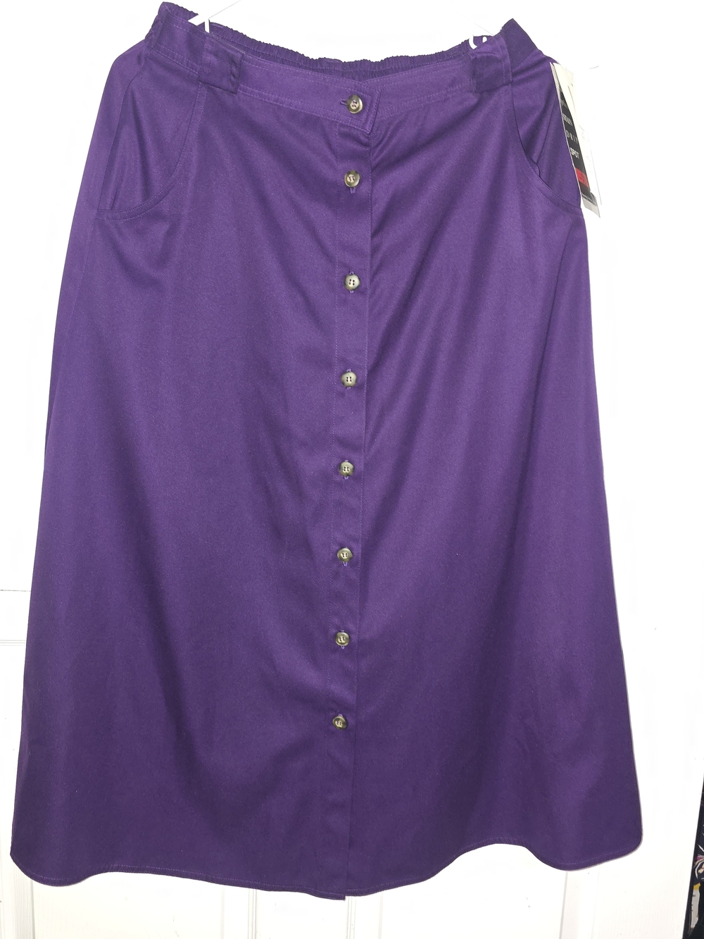 Koret Purple Satin Polyester A-Line Midi Button Front Skirt Elastic Waist 12